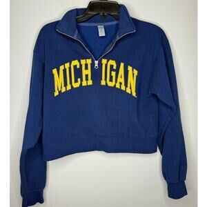 Michigan Quarter-Zip Sweatshirt Women’s Small Cropped Navy Blue Fleece Pullover